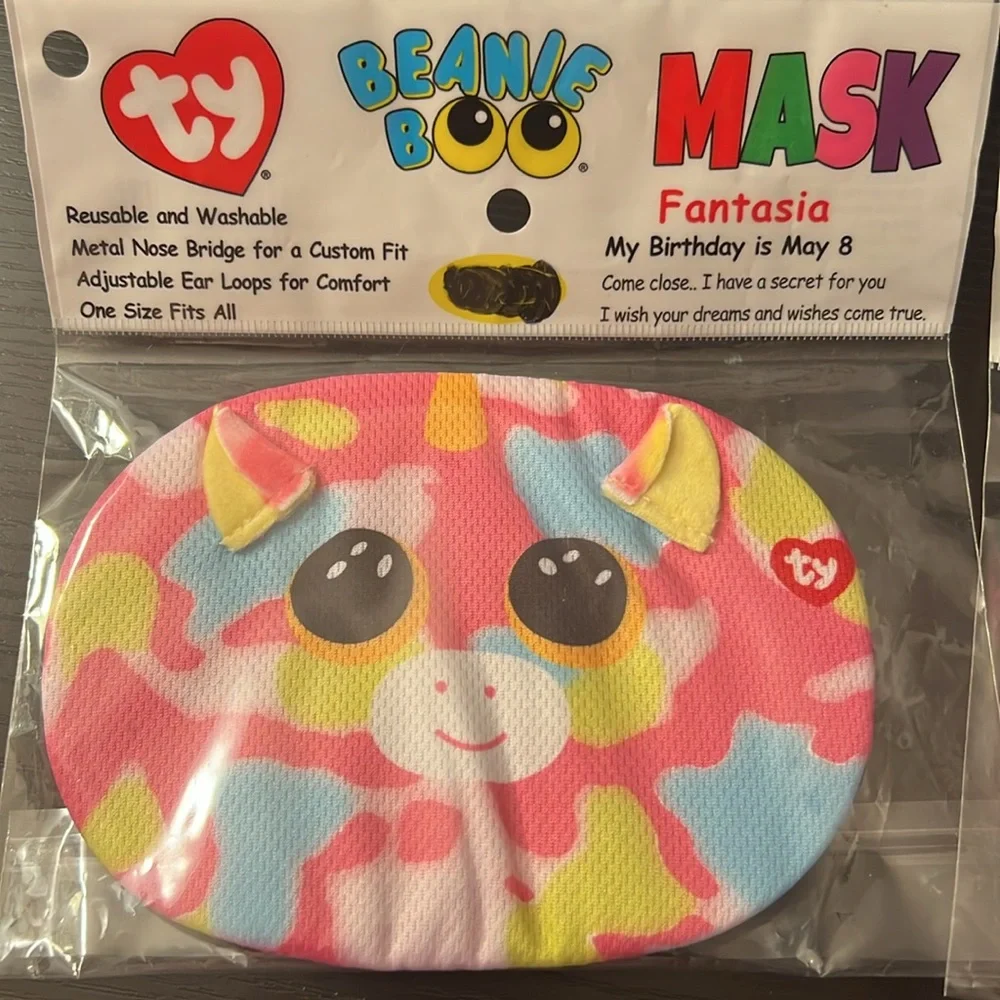 Ty- Beanie Boo Masks-Set of 2-Fantasia-NEW Sealed Package-O/S-Reusable/Washable